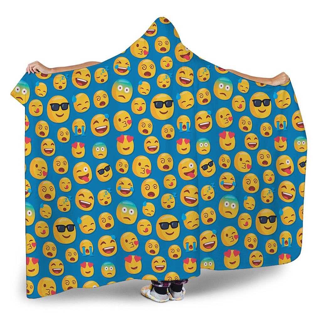 Blue Emoji Pattern Print Hooded Blanket