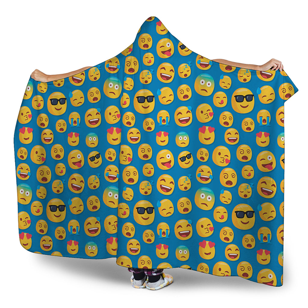 Blue Emoji Pattern Print Hooded Blanket