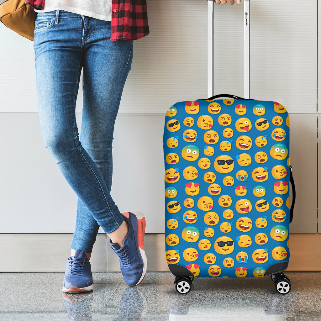 Blue Emoji Pattern Print Luggage Cover