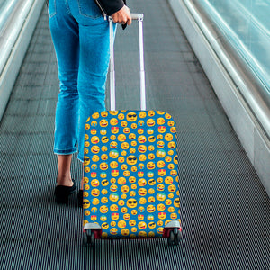 Blue Emoji Pattern Print Luggage Cover