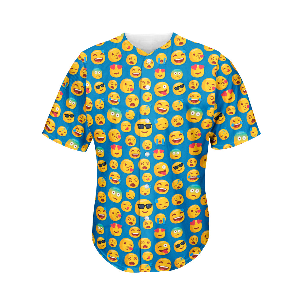 Blue Emoji Pattern Print Men's Baseball Jersey