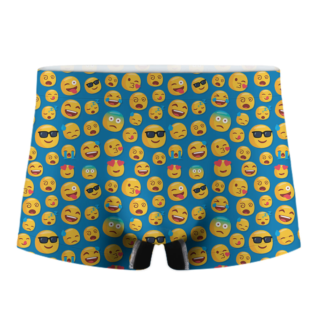 Blue Emoji Pattern Print Men's Boxer Briefs