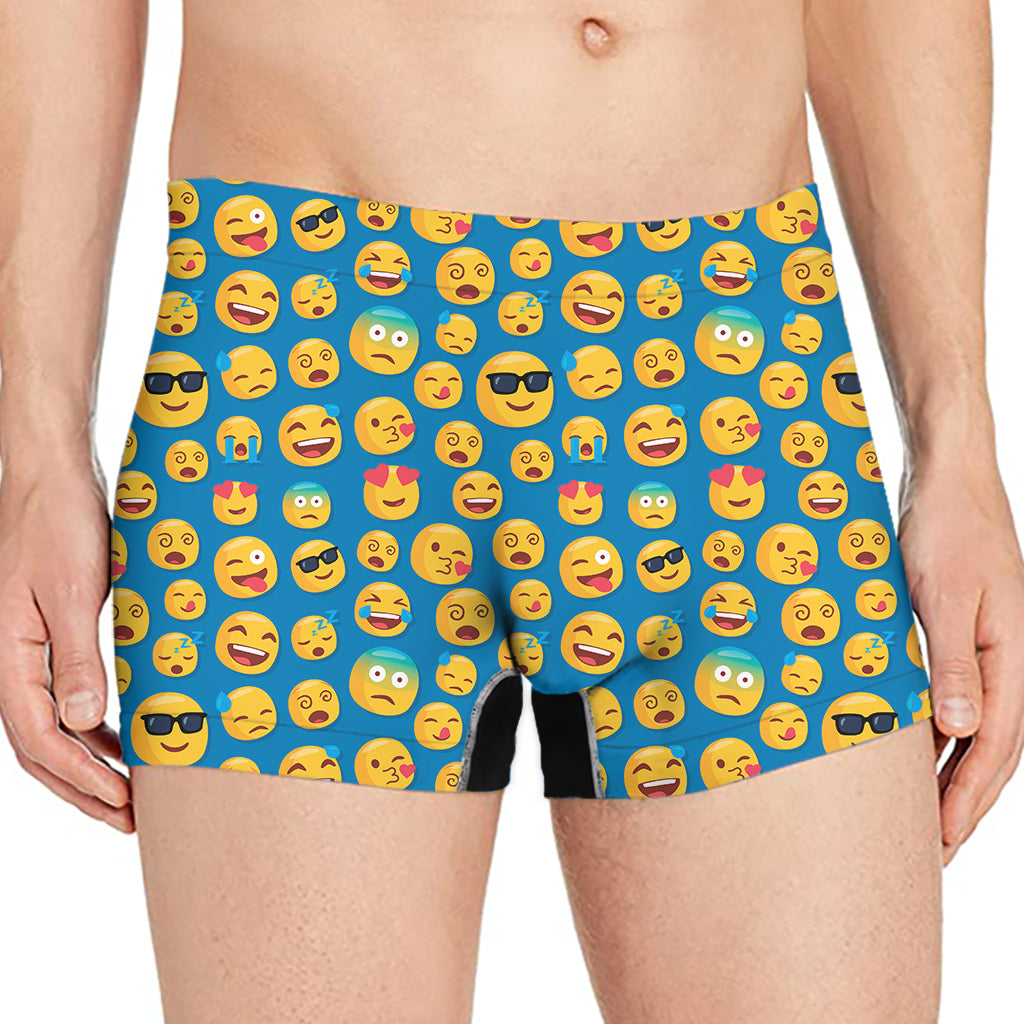 Blue Emoji Pattern Print Men's Boxer Briefs