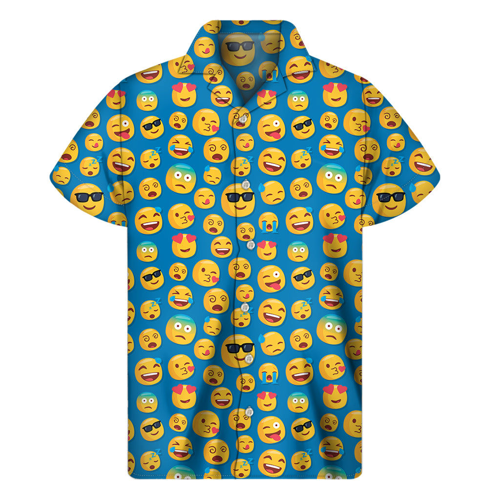 Blue Emoji Pattern Print Men's Short Sleeve Shirt