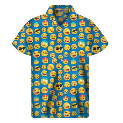 Blue Emoji Pattern Print Men's Short Sleeve Shirt