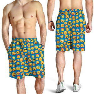 Blue Emoji Pattern Print Men's Shorts