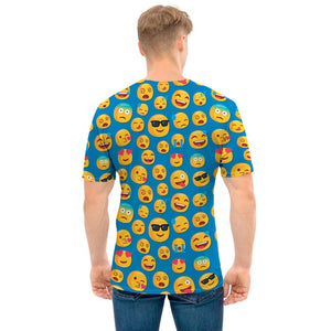 Blue Emoji Pattern Print Men's T-Shirt