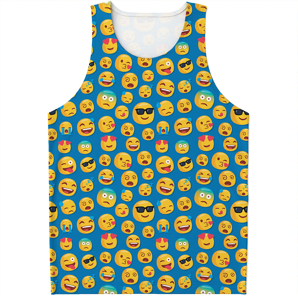 Blue Emoji Pattern Print Men's Tank Top