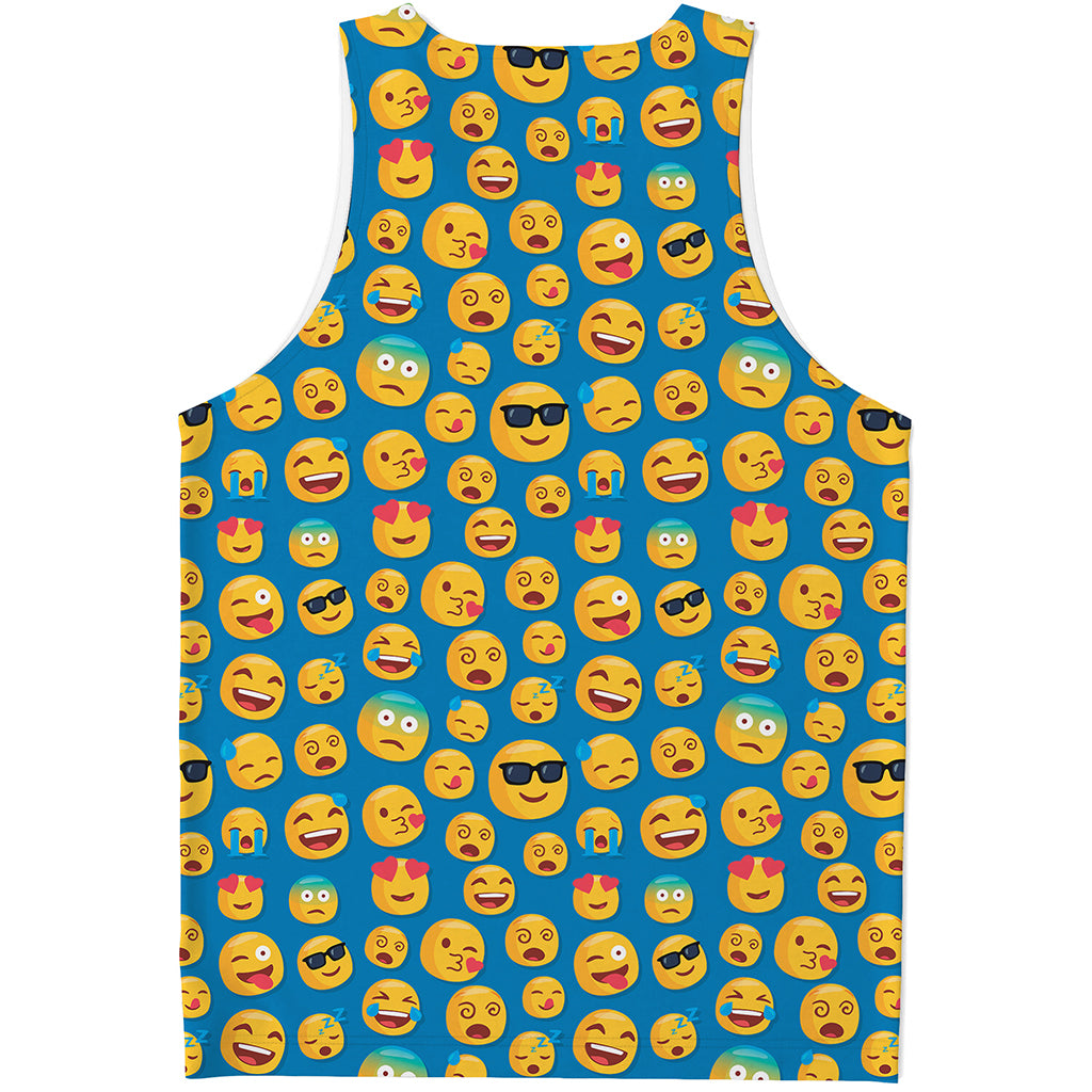 Blue Emoji Pattern Print Men's Tank Top