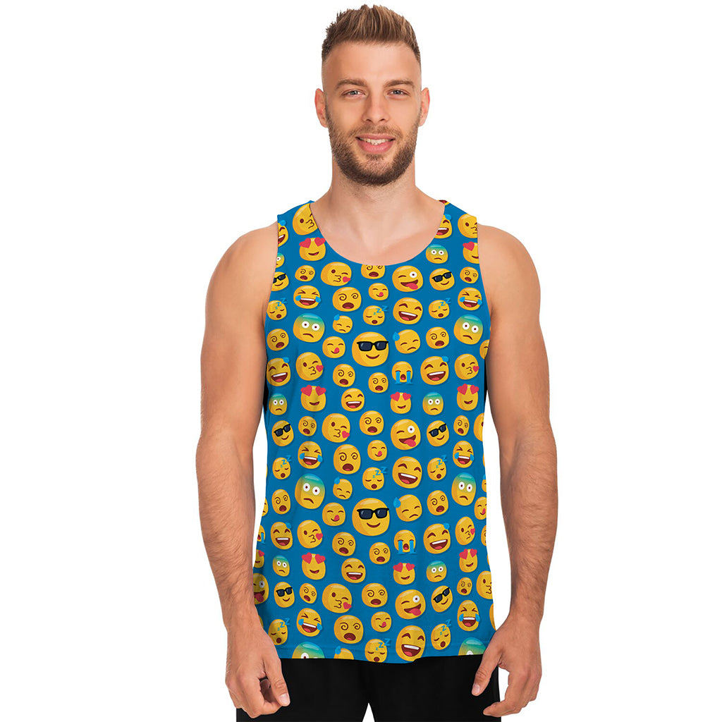 Blue Emoji Pattern Print Men's Tank Top