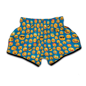 Blue Emoji Pattern Print Muay Thai Boxing Shorts