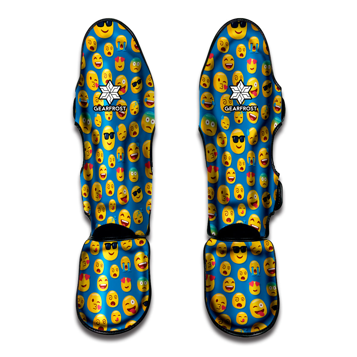 Blue Emoji Pattern Print Muay Thai Shin Guard