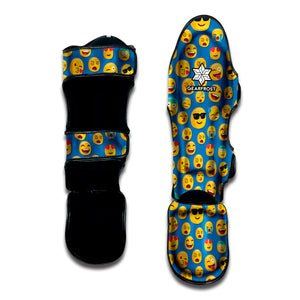 Blue Emoji Pattern Print Muay Thai Shin Guard