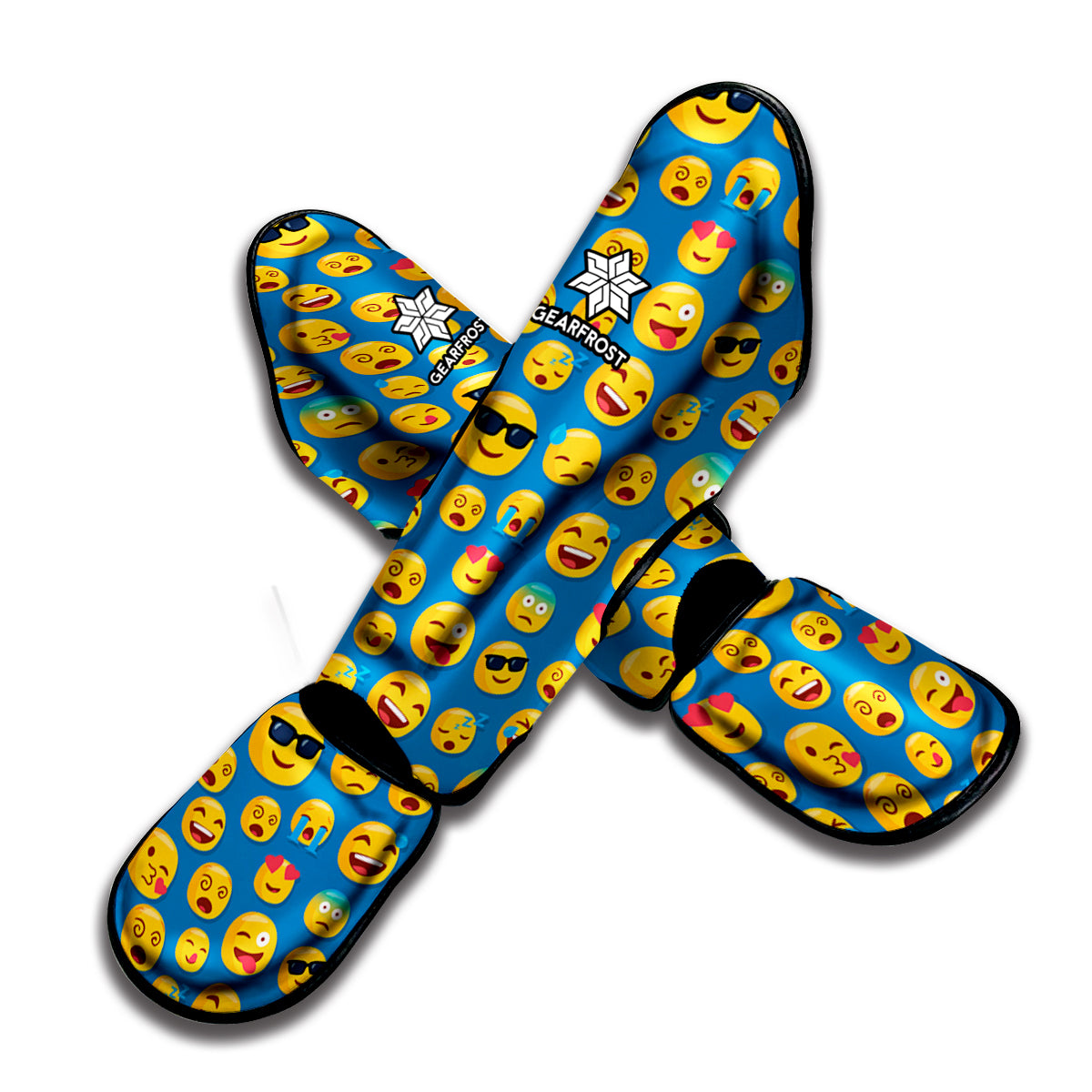 Blue Emoji Pattern Print Muay Thai Shin Guard