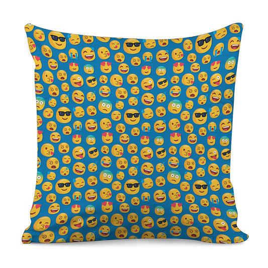 Blue Emoji Pattern Print Pillow Cover