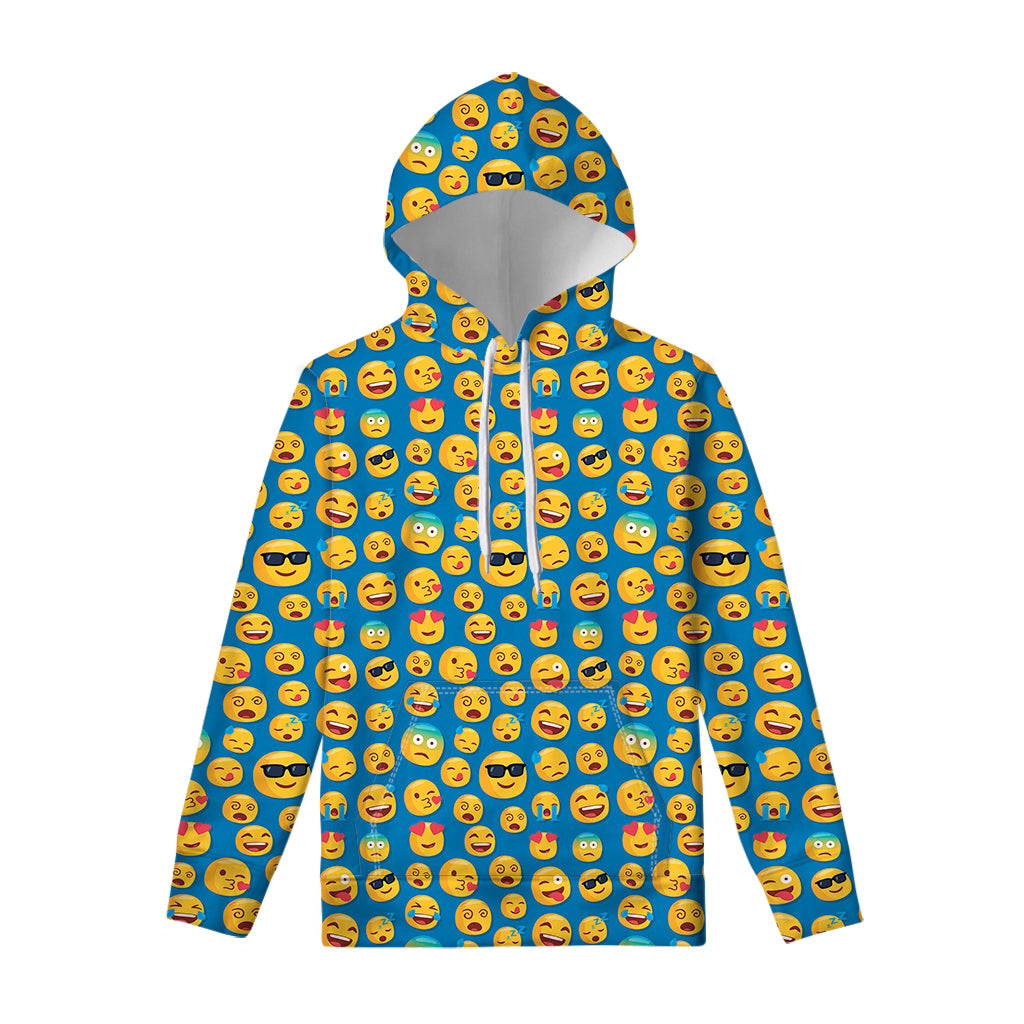 Blue Emoji Pattern Print Pullover Hoodie