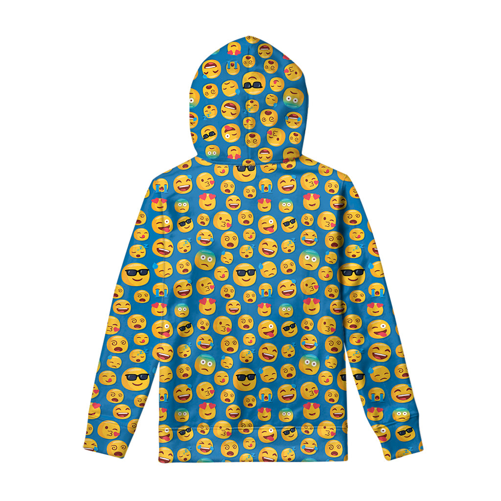 Blue Emoji Pattern Print Pullover Hoodie