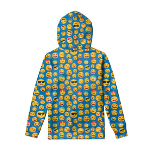 Blue Emoji Pattern Print Pullover Hoodie