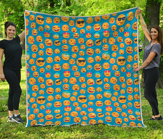 Blue Emoji Pattern Print Quilt