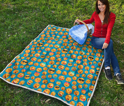 Blue Emoji Pattern Print Quilt