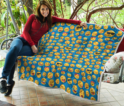 Blue Emoji Pattern Print Quilt