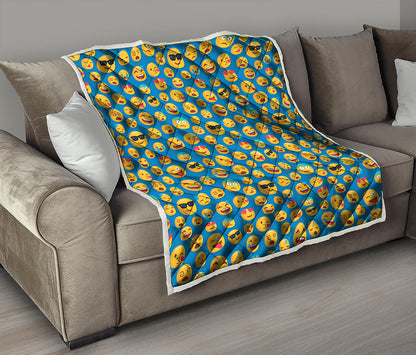 Blue Emoji Pattern Print Quilt