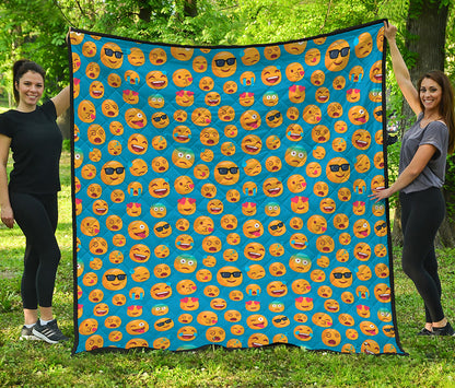 Blue Emoji Pattern Print Quilt