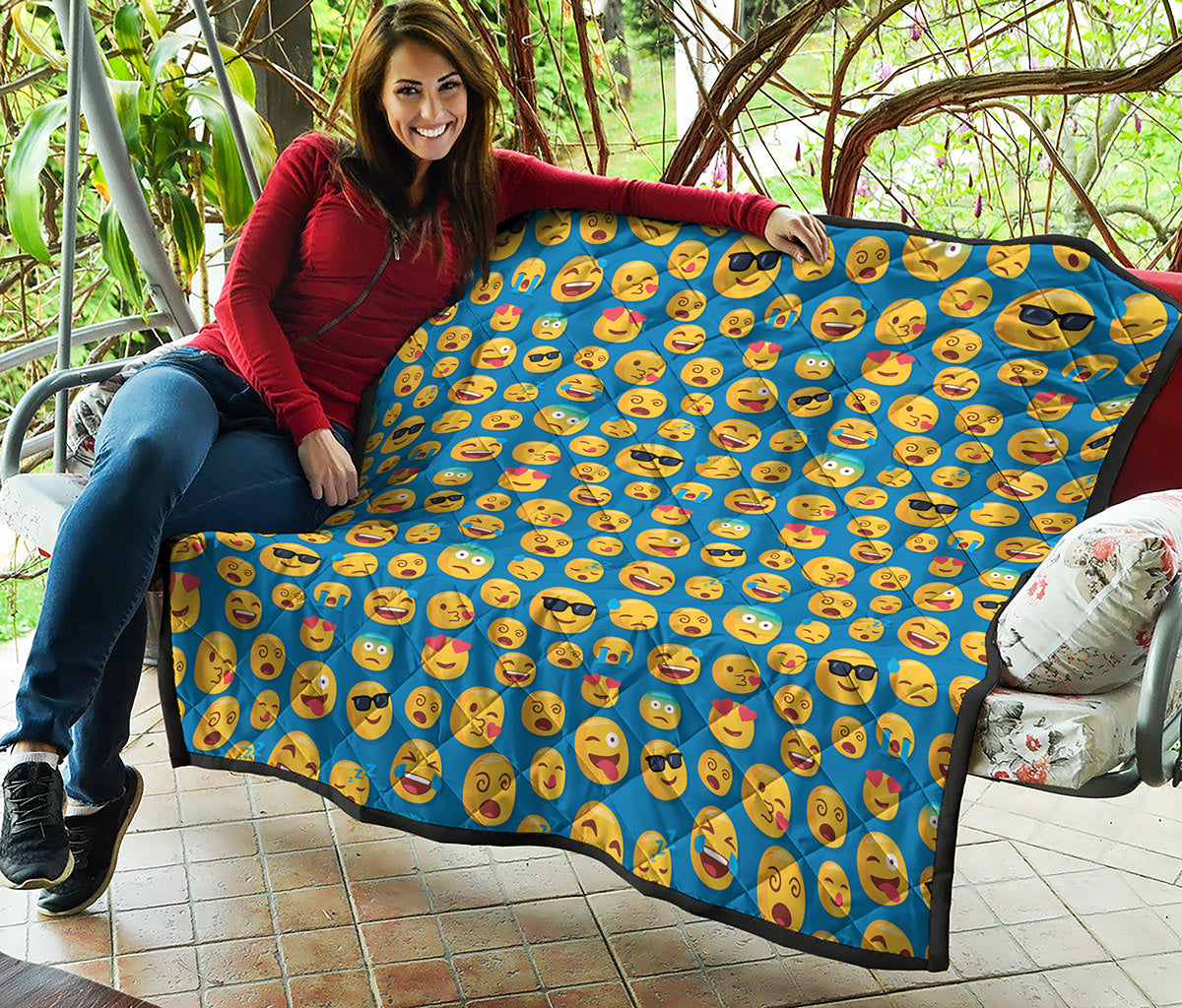 Blue Emoji Pattern Print Quilt