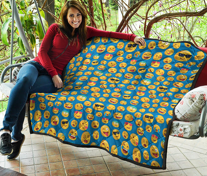 Blue Emoji Pattern Print Quilt