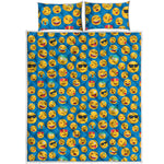 Blue Emoji Pattern Print Quilt Bed Set