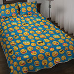 Blue Emoji Pattern Print Quilt Bed Set