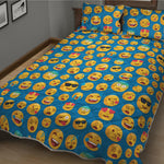 Blue Emoji Pattern Print Quilt Bed Set