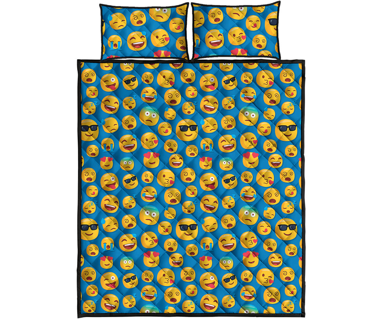 Blue Emoji Pattern Print Quilt Bed Set