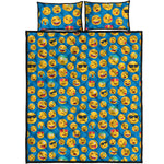 Blue Emoji Pattern Print Quilt Bed Set