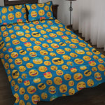 Blue Emoji Pattern Print Quilt Bed Set