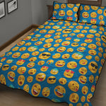 Blue Emoji Pattern Print Quilt Bed Set