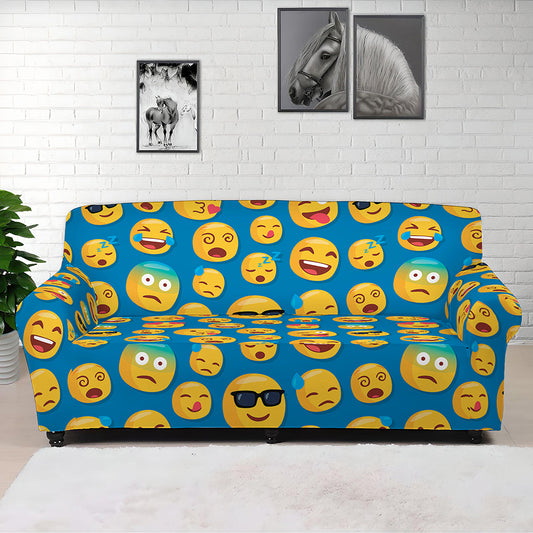 Blue Emoji Pattern Print Sofa Cover