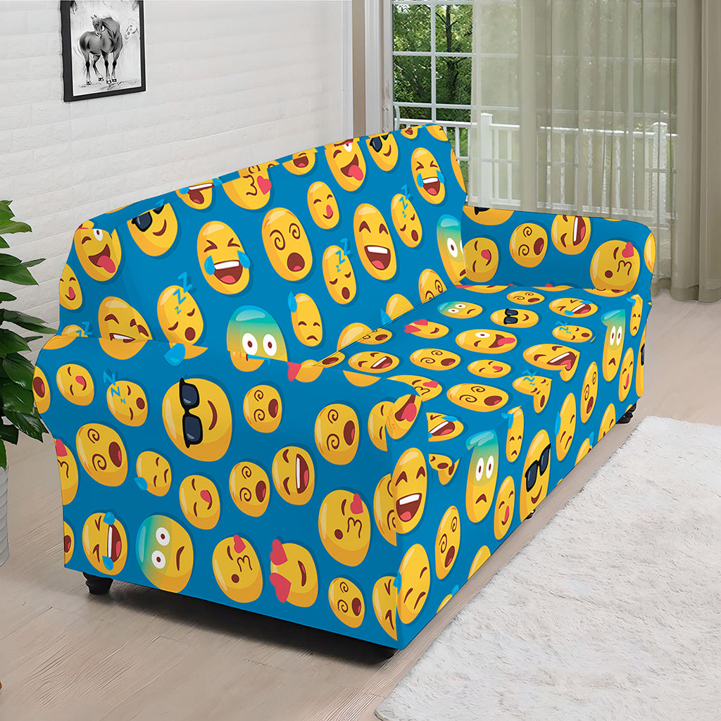 Blue Emoji Pattern Print Sofa Cover