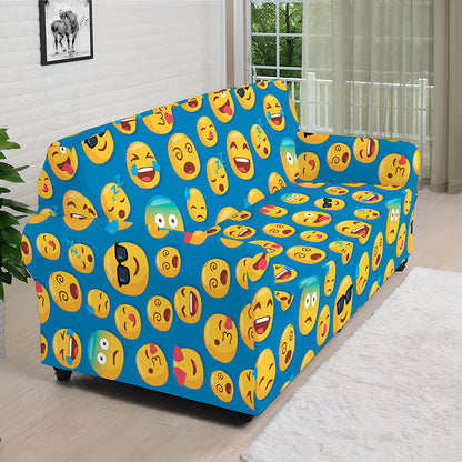 Blue Emoji Pattern Print Sofa Cover