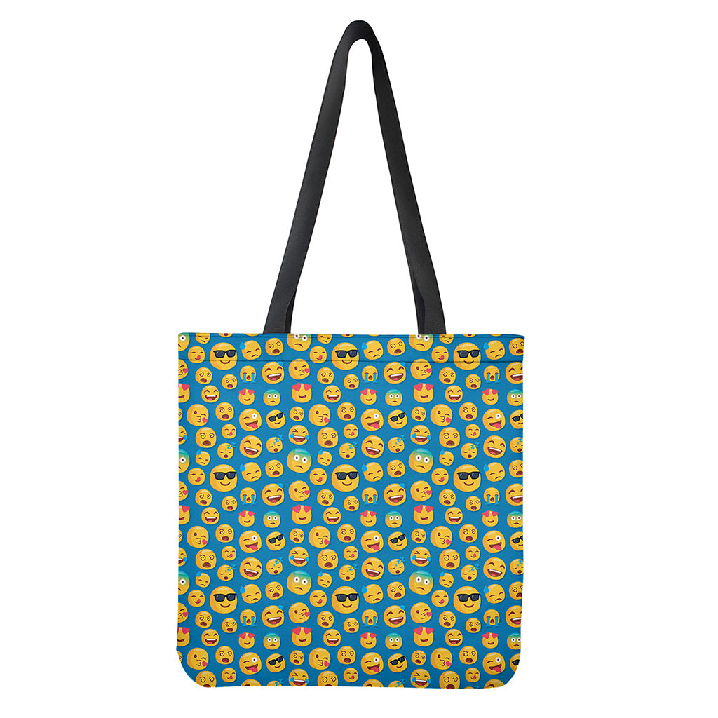 Blue Emoji Pattern Print Tote Bag
