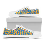 Blue Emoji Pattern Print White Low Top Shoes