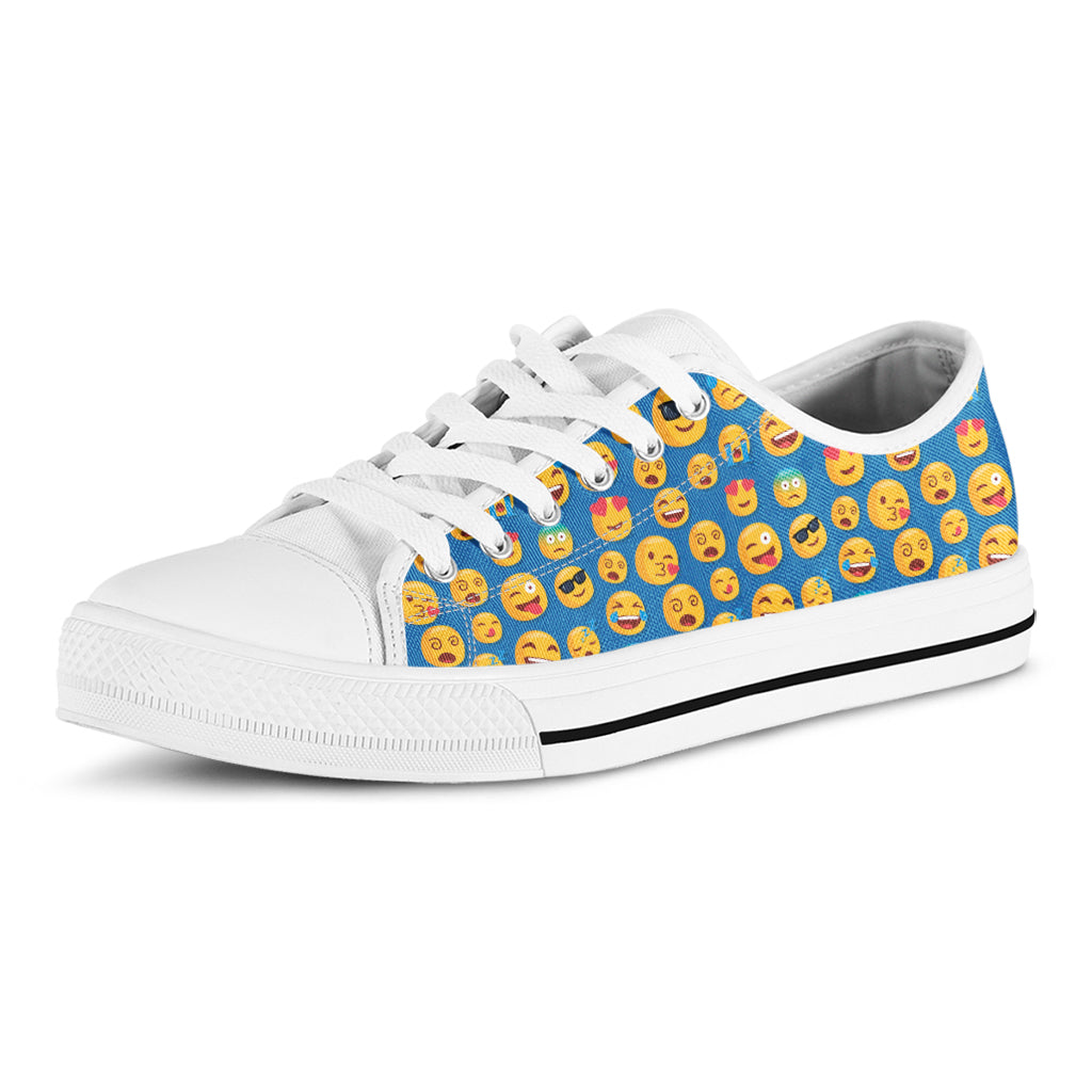 Blue Emoji Pattern Print White Low Top Shoes