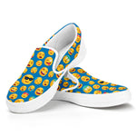 Blue Emoji Pattern Print White Slip On Shoes