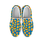 Blue Emoji Pattern Print White Slip On Shoes