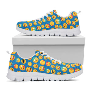 Blue Emoji Pattern Print White Sneakers