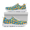 Blue Emoji Pattern Print White Sneakers