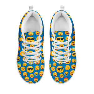 Blue Emoji Pattern Print White Sneakers