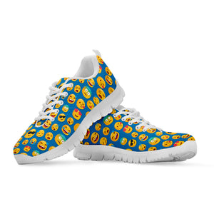 Blue Emoji Pattern Print White Sneakers