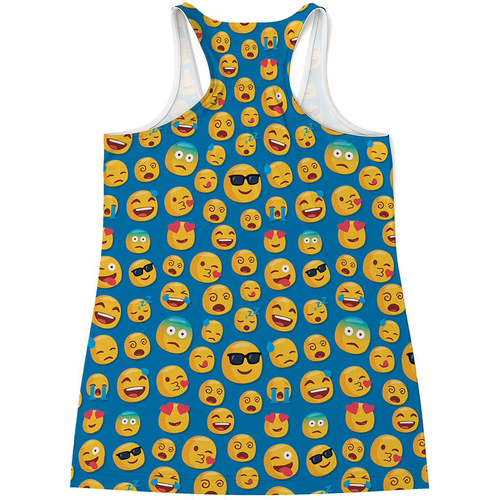 Blue Emoji Pattern Print Women's Racerback Tank Top