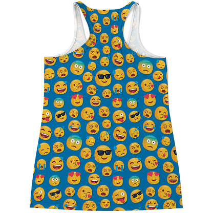 Blue Emoji Pattern Print Women's Racerback Tank Top